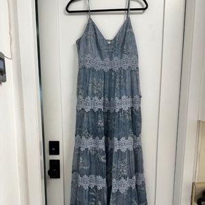 BHLDN Anthropologie Joni Silk Maxi Dress Size 4 Lace Blue Bridesmaid Wedding